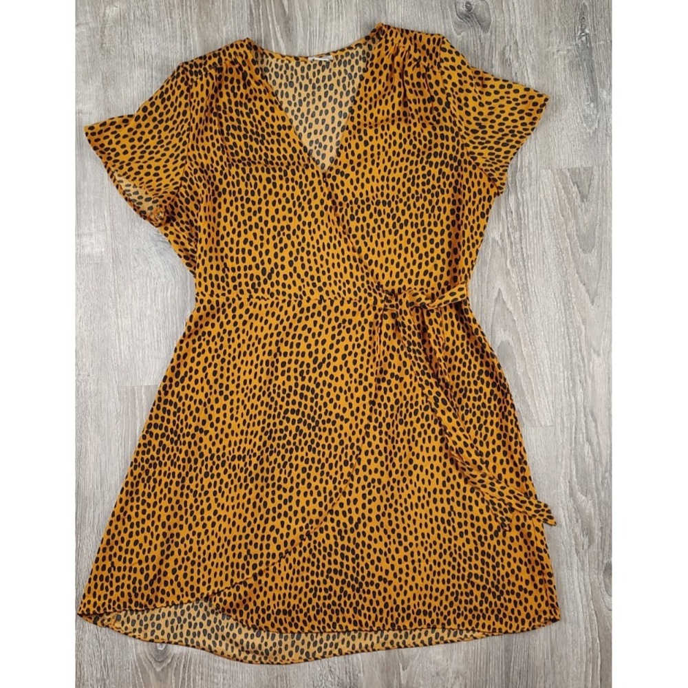 J Crew Womens Short Sleeve Wrap Dress 12‎ Short Sleeve Animal Print AO413 V-Neck